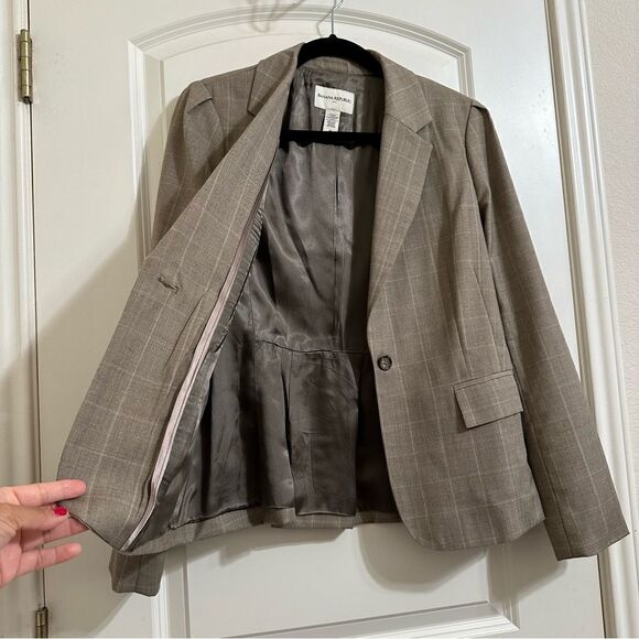 BANANA REPUBLIC GRID WOOL LONG‎ SLEEVE BROWN SINGLE BUTTON BLAZER 10 - Picture 2 of 9